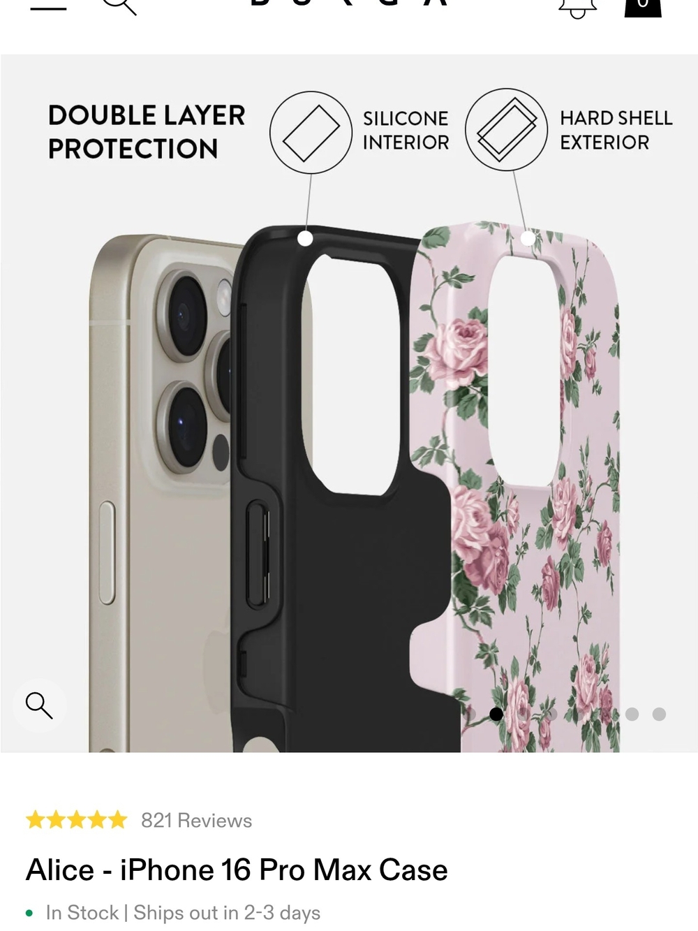 Alice Floral iPhone 16 Pro Max Case — Pink Rose Pattern - Tough MagSafe - Picture 2 of 7
